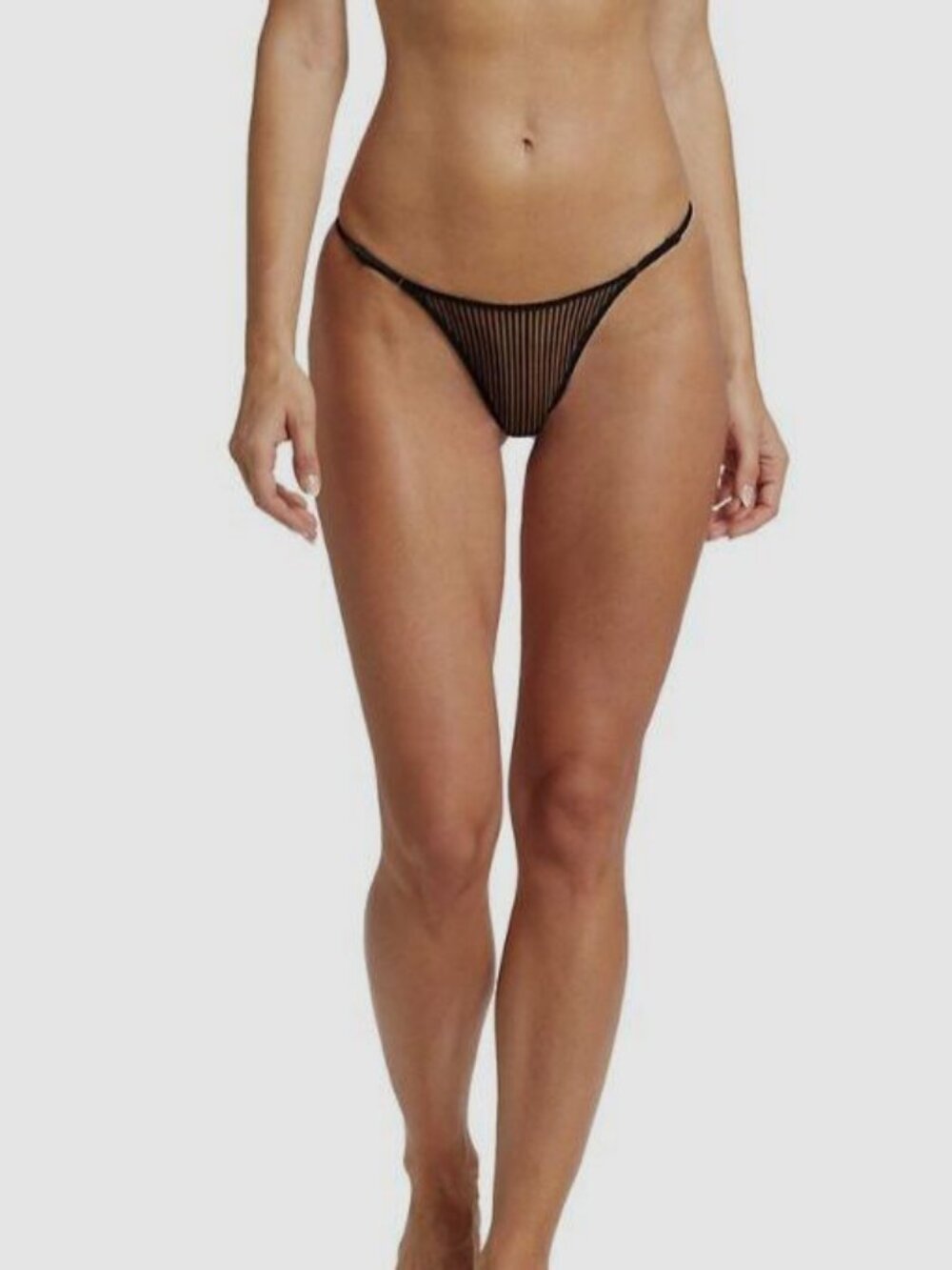 Kiki De Montparnasse Womens' Black Sheer Striped G-String Panty Size S